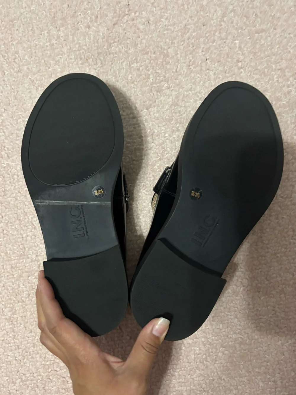 I.N.C Black Patent Leather Loafer with Gold Chain Accent - Women